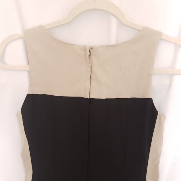 Vtg Byer Too Beige and Black Colorblock Fitted Formal Pencil Short Dress Size 5 - Picture 9 of 11
